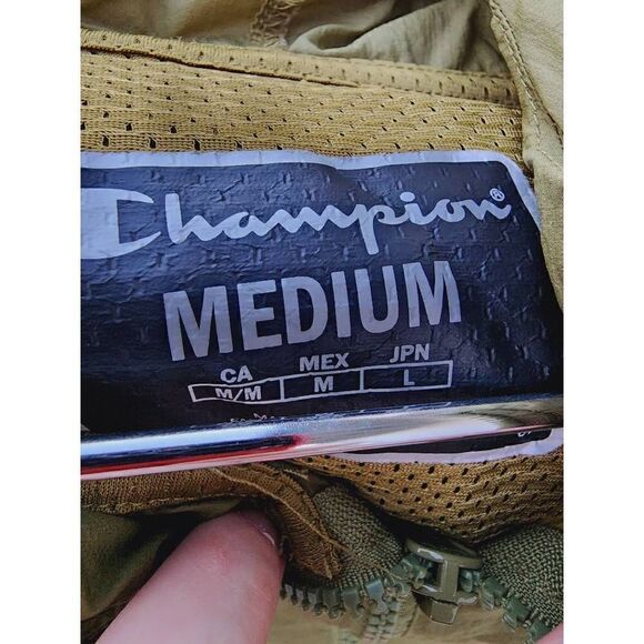 Champion Mens Anorak Jacket Green Half Zip Windbreaker Vented Loho Hood M - Picture 4 of 5